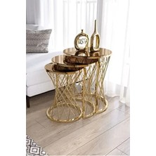 Hasır Telli Zigon Sehpa Gold-Bronz (Iç Içe Geçen)