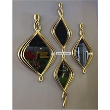 Peramari Dörtlü Damla Burgulu Lüks Salon Duvar Ayna Takımı Gold-Eskitme Poliresin Malzemeden Asimetrik Tasarım