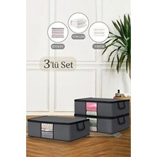 3 Adet Antrasit Gri Pencereli Giysi Hurcu Saklama Çantası 64X45X22