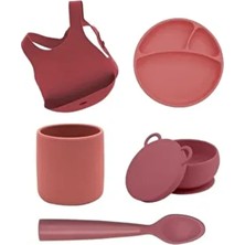 OiOi 5'li Bordo Silikon Beslenme Seti Kolay Temizlenebilir Özellikleri ile Ergonomik Tasarım