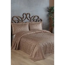 Bir Home Sierra Jakarlı Şönil Çift Kişilik Yatak Örtüsü Koyu Kahve Çiçekli Desenli Pamuk Polyester