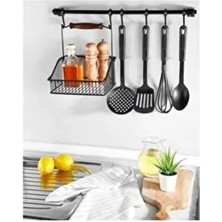 Vip Ahmet Siyah Ferforje Sepet + Duvar Rayı Askılık Metal Malzemeden Modern Tasarımlı