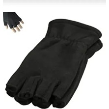 Unisex Siyah Parmaksız Kışlık Termal Polar Eldiven Kesik