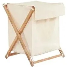 Meditroia Ahşap Kirli Çamaşır Sepeti 2 Gözlü Kapaklı Ekru Renk Malzeme Ahşap