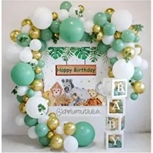 Bi Dolu Mutluluk Küf Yeşili Baby Yazılı Balon Kutusu Doğum Günü Kutlama Seti Renkli Ebatlar ve Adet Sayısı