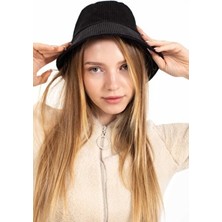 Ladycolor Kadife Bucket Şapka Siyah Renkli Şık Tasarım ile Rahat Kullanım