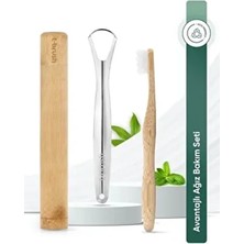Beyaz Nano Bambu Diş Fırçası - Ultra Soft + Paslanmaz Çelik Dil Temizleyici + Diş Fırçası Kabı