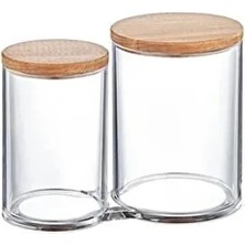 Ahşap Kapaklı Ikiz Pamukluk Makyaj Organizer