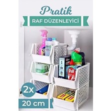 Vienev 2li Pratik Raf Düzenleyici Beyaz Plastik 20 cm Boyutuyla Ev Düzeni Sağlar