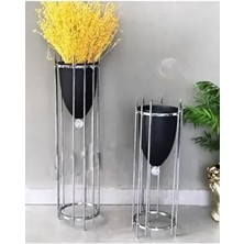 Tasarım Evi Siyah Krom Kaplı 2'li Metal Dekoratif Saksılık Modern Şekil ve Desen ile İç/Dış Mekan Kullanımı