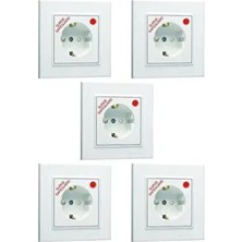 5 Adet Şok Akım Korumalı Tekli Beyaz Topraklı Priz Sıva Altı 5 Adet