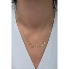 Klas Gümüş Gold Renkli Kişiye Özel Gümüş Kolye 925 Ayar Zirkon Taşlı Kadınlar İçin Özel Gün Hediyesi