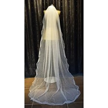 Simli Uzun Gelinlik Duvağı Tek Katlı Taraklı 230 cm Kırıkbeyaz