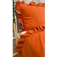 Decamor Home Tek Kişilik Kiremit Tarçın Rengi Fırfırlı Yatak Örtüsü Set 170 x 220 cm Pamuk Polyester Düz