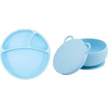 OiOi Mavi Silikon Porsiyon Vakum Tabak ve Kapaklı Kase 6 Ay Üstü İçin Ergonomik Tasarım