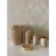 Parça Mermer Desen Krembanyo Seti / Wc Fırçalık, Sıvı - Katı Sabunluk, Çöp Kovası, Diş Fırçalık