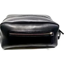 Veskemann Arne Siyah Hakiki Deri Tıraş Bakım Çantası Düz Desenli Küçük Boy Ergonomik Tasarım