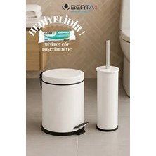Berta 2'li Beyaz Banyo Seti Çöp Kovası Tuvalet Fırçası - Mini Boy Çöp Poşeti Hediyelidir