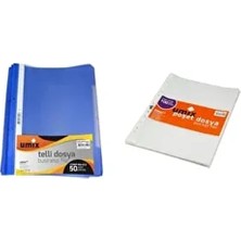 Umix 50 Adet Mavi Telli Dosya ve 100 Poşet Dosya Paket Ölçülerle Kırtasiye Ürünü