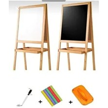 Çift Taraflı Ayaklı Ahşap Çocuk Yazı Tahtası +Kalem Silgi Tebeşir