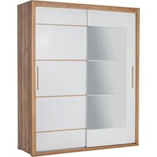 ModaLife Tuana 180 cm Sürgülü Gardırop - Ceviz&Beyaz Ayna ile Klasik Suntalam Malzeme