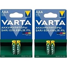 Varta 4 Adet 800MAH Aaa Şarj Edilebilir İnce Kalem Pil 2 Kartel Yüksek Performanslı Enerji Verimliliği