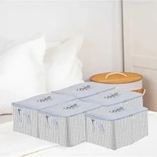 5li Küçük Boy Gri Çizgili Baza Altı Çoraplık Hurç Hurç 30X22X18