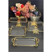 Exclusive Döküm Ayaklı Gold 5 Parçadan Oluşan Muhteşem Sunum & Servis Seti