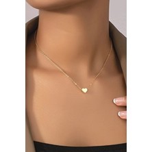 H&E Design Kadın Gold Minimal Kalp Kolye Zirkon Taşlı Altın Renkli Şık Tasarım