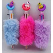 Kuki Buperom Unicorn Tüylü Tükenmez 6 Renk Uçlu Mavi Renkli 6 Parça Eğlenceli Kalem Seti
