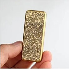 Gold Renk Şık Işleme Desenli Ince Model Gazlı Çakmak