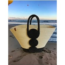 MaVaux Vanillia Jüt Plaj Çantası Kadınlar İçin Ergonomik Tasarım Düz Desen Şık Görünüm