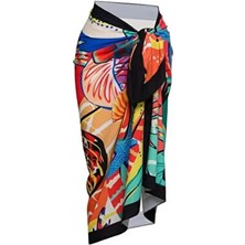 Sailor Moda Hawaii 3 Kadın Pareo İç Göstermez Siyah Renk Desenli Yazlık Plaj Modası