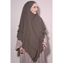 Sufle Hazır Peçeli Üç Katlı Şifon Şal Vizon Düz Desenli Kadın Kullanımı İçin 125 x 85 cm