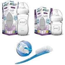 Natural Cam Biberon Seti 2'li 120 ml + 240 ml + Biberon ve Emzik Temizleme Fırçası