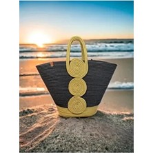 MaVaux Vanillia Büyük El Yapımı Jüt Plaj Çantası Düz Desenli Kadınlar İçin Şık Tasarım