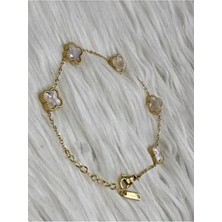 Kadın Çelik Gold Renk   Yonca Model Bileklik