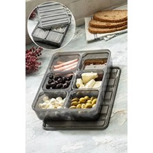 Vienev Kapaklı ve Bölmeli Kahvaltılık Saklama Kabı Antrasit Plastik 7 Adet Çok Amaçlı Kullanım