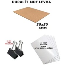1 Adet 35X50 cm 4mm Duralit, 2 Adet 32 mm Klips Ve 20 Adet Beyaz Bristol 210 gr