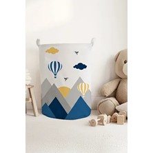 Talia Home Mavi Kuş Vadisi Desenli Beyaz Keçe Çocuk ve Bebek Odası Düzenleyici Oyuncak Sepeti 45 x 36 cm