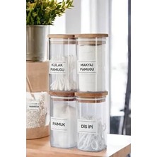 Comprox 4'lü Ahşap Kapaklı Akrilik Organizer Banyo Seti 300 ml Kulak Pamuğu Pamuk Diş İpi