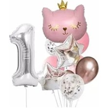 Düvenci Ticaret Kral Taçlı Kedi Balon Seti Pembe Renk 1 Adet Eğlenceli Parti Malzemesi