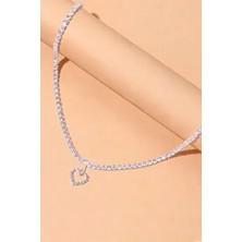H&E Design Kadın Zirkon Taşlı Su Yolu Gümüş Kalp Kolye Rhinestone Özel Tasarım