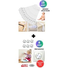 15 Adet Bebek Çocuk Güvenlik Dolap ve Çekmece Kilidi Çok Amaçlı Çocuk Kilit 6 Adet Priz Kapatıcı