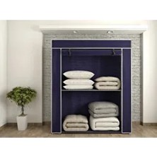 Burak Çelik Borulu Lacivert Yorgan Hurcu Bez Dolap Yüklük Gardırop 160 cm Modern Tasarım