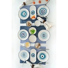 Hand Made 14 Parça 6 Kişilik Nazar Boncuklu Özel Tasarım Stackable Kahvaltı Takımı, Sofra Seti