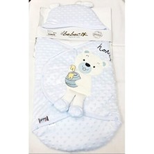 Berkay Bebecix Mavi Ballı Ayı Nakışlı Bebek Kundağı Yumuşak Antibakteriyel 1 Parça