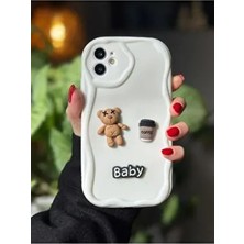 Go Aksesuar Iphone 11 Uyumlu Yumuşak Silikon Kılıf Krem Baby Tasarımlı Ayıcıklı Kamera Korumalı