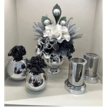 TASARIMHMODA Gümüş Yapay Çiçekli 5 Parça Set Premium Tasarım ile Ev & Ofis Dekorasyonu