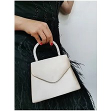 Nazart Kadın Saten Ten Abiye Taşlı Clutch Portföy El Çantası Suni Deri Düz Desen Business Koleksiyonu